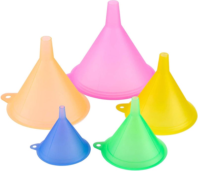 iSnuff Kitchen Funnel Set with 5 Sizes, Small to Large Plastic Cooking Funnel with Narrow Spout for Filling Bottles, Jars, Bowls, Spices, Powder Funnels, Essential Oils - Image 1